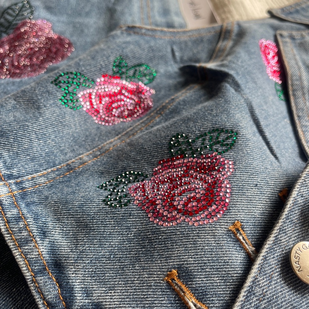 Denim Waistcoat and Jeans Set with Rose Hotflix Design - Picture 10 of 11